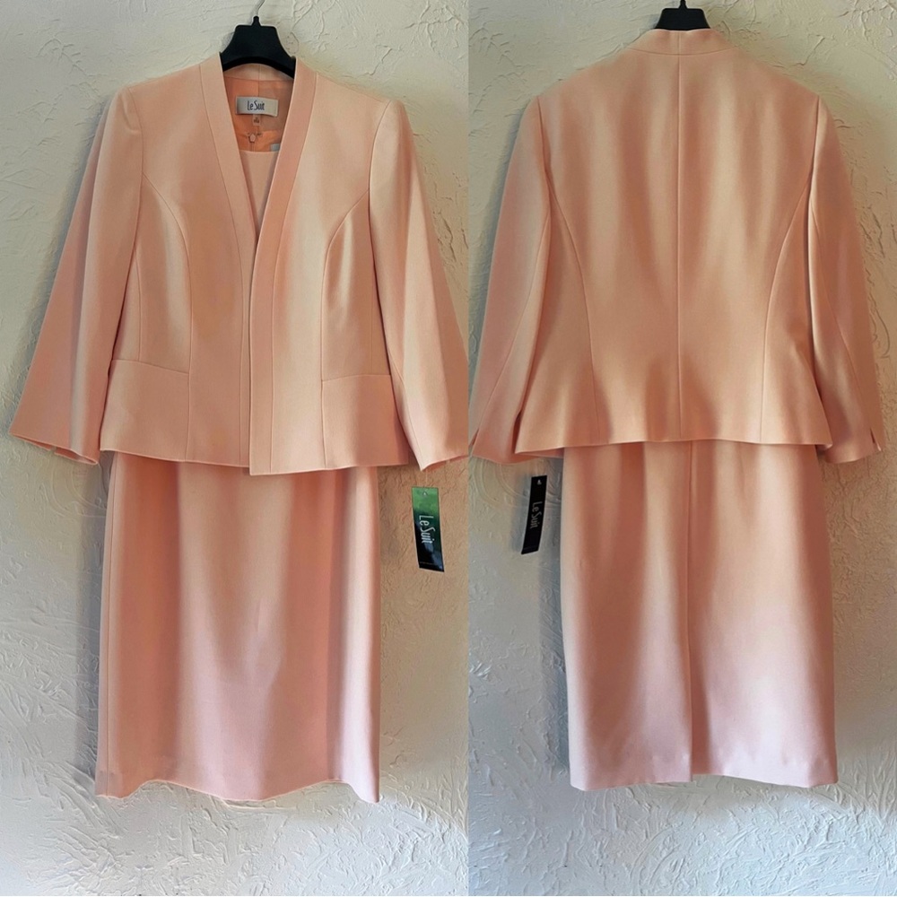 Le Suit Crepe Multi-Seamed Cropped Jacket and Dress Set** - Pale Blush Pink NWT
